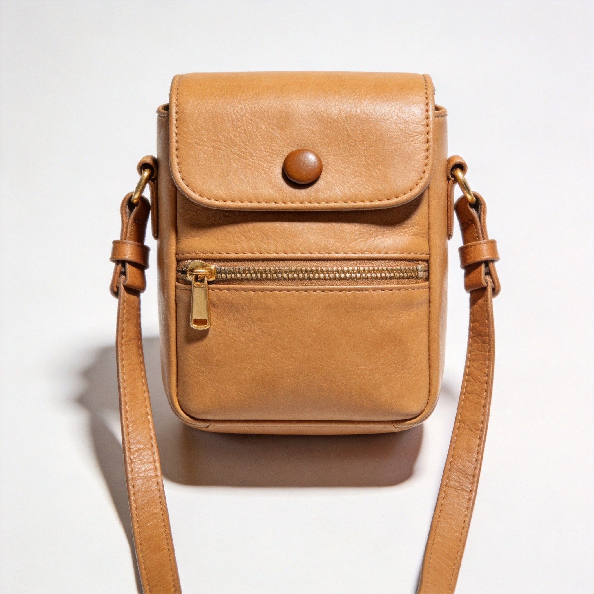 Camel Leather Crossbody Camera Bag